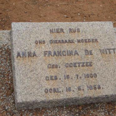 WITT Anna Francina, de nee COETZEE 1900-1958