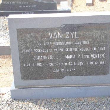 ZYL Johannes, van 1902-1972 &amp; Maria P. VENTER 1905-1981