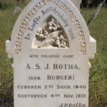 BOTHA  A.S.J. nee BURGER  1840-1912