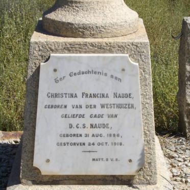 NAUDE Christina Francina nee VAN DER WESTHUIZEN 1886-1918