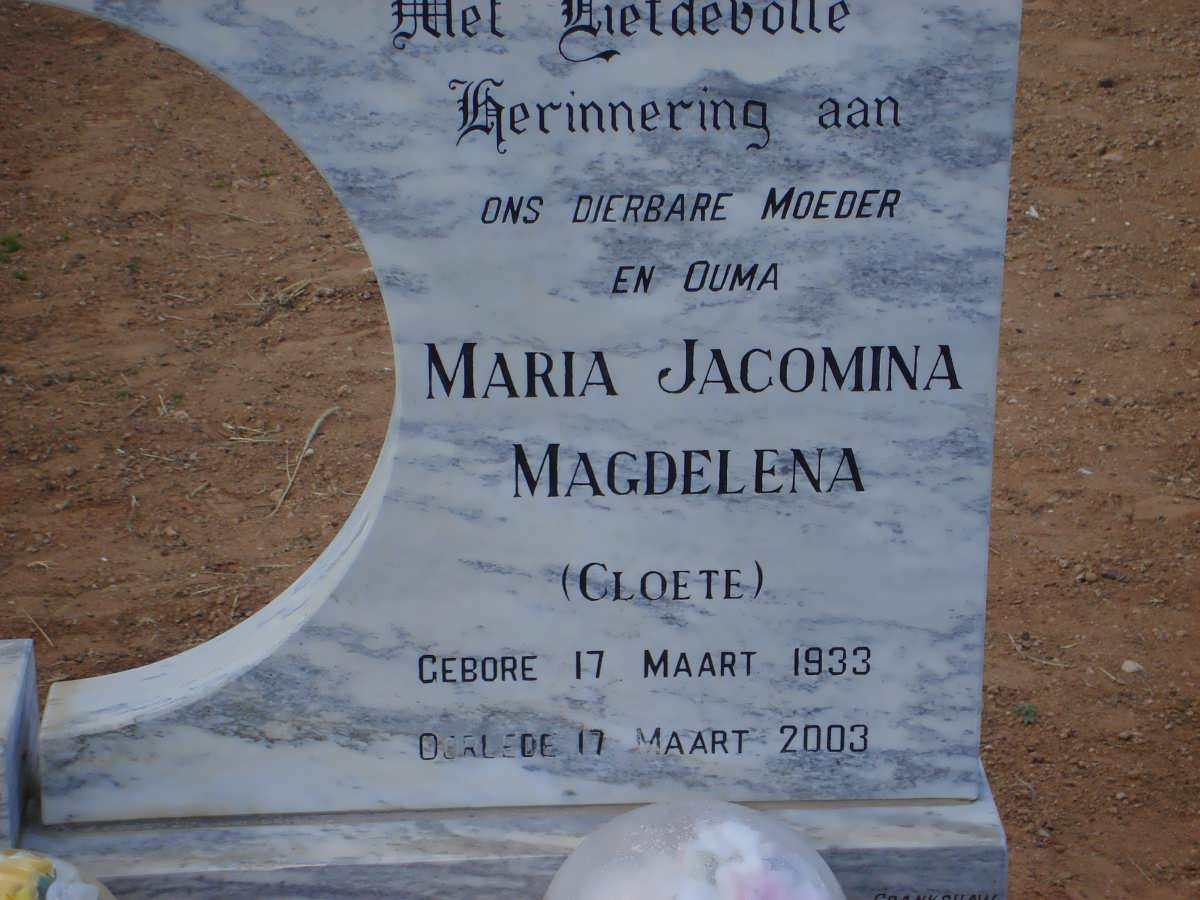 HOLZHAUSEN Maria Jacomina Magdelena nee CLOETE 1933-2003