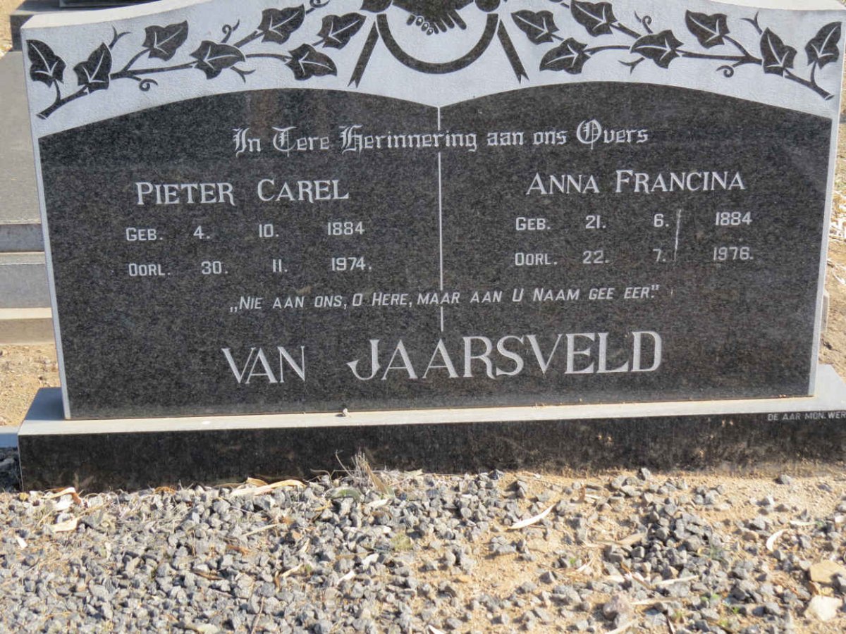 JAARSVELD Pieter Carel, van 1884-1974 &amp; Anna Francina 1884-1976