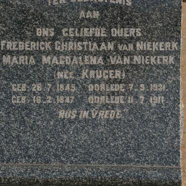 NIEKERK Frederick Christiaan, van 1845-1931 &amp; Maria Magdalena KRUGER 1847-1911