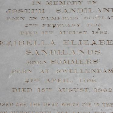 SANDILANDS Joseph 1795-1862 &amp; Ezibella Elizabeth SOMMERS 1796-1862