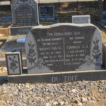 TOIT Mathys Van As, du 1884-1960 &amp; Cornelia J.J. VILJOEN 1888-1974