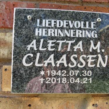 CLAASSEN Aletta M. 1942-2018