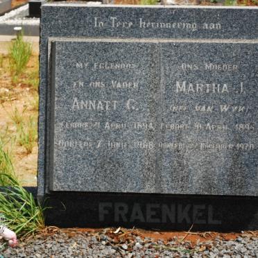 FRAENKEL Annatt G. 1894-1968 &amp; Martha J. VAN WYK 1895-1970