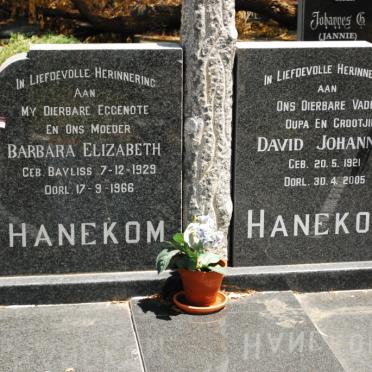 HANEKOM David Johannes 1921-2005 &amp; Barbara Elizabeth BAYLISS 1929-1966