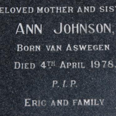 JOHNSON Ann nee VAN ASWEGAN -1978
