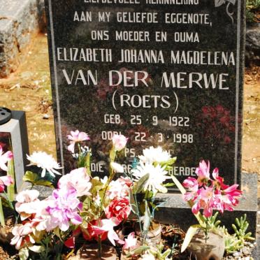 MERWE Elizabeth Johanna Magdalena, van der nee ROETS 1922-1998
