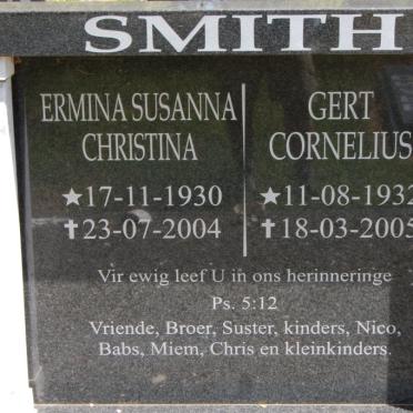SMITH Gert Cornelius 1932-2005 &amp; Ermina Susanna Christina 1930-2004