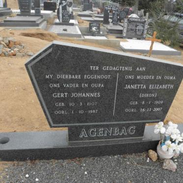 AGENBAG Gert Johannes 1907-1987 &amp; Janetta Elizabeth DIXON 1909-2007