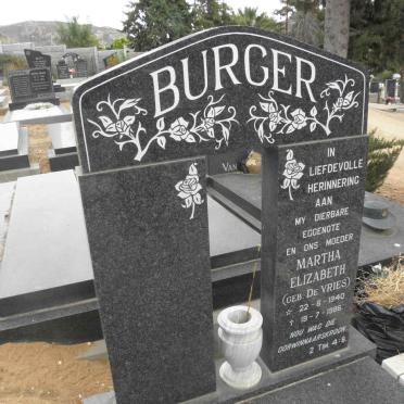 BURGER Martha Elizabeth nee DE VRIES 1940-1986