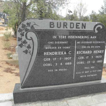 BURDEN Richard Henry 1900-1983 &amp; Hendrieka C. 1907-1988