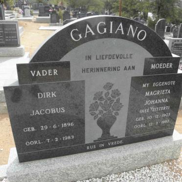GAGIANO Dirk Jacobus 1896-1983 &amp; Magrieta Johanna v. ZITTERT 1903-1982