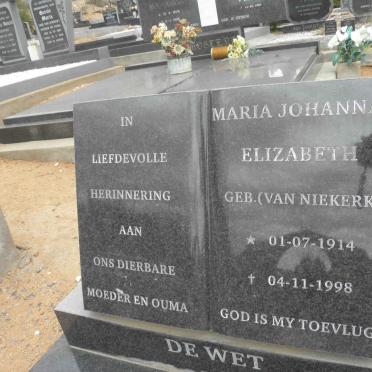 WET Maria Johanna Elizabeth, de nee van NIEKERK 1914-1998