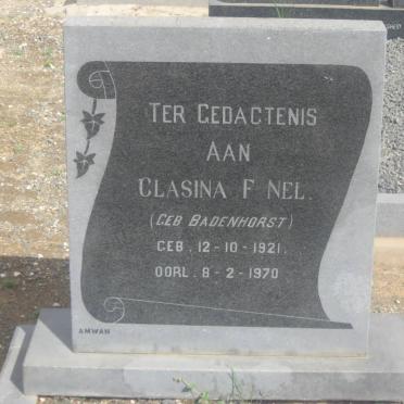 NEL Clasina F. nee BADENHORST 1921-1970