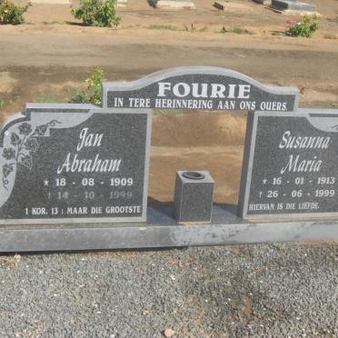 FOURIE Jan Abraham 1909-1999 &amp; Susanna Maria 1913-1999