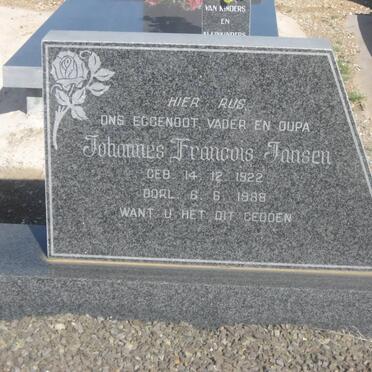 JANSEN Johannes Francois 1922-1988 &amp; Catharina Elizabeth 1913-
