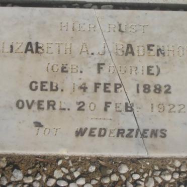 BADENHORST Elizabeth A.J. nee FOURIE 1882-1922