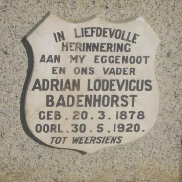 BADENHORST Adrian Lodevicus 1878-1920