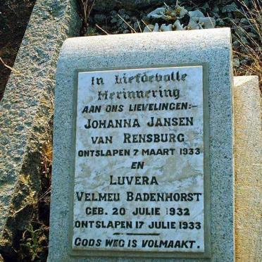 BADENHORST Luvera Velmeu 1932-1933 :: JANSEN VAN RENSBURG Johanna -1933