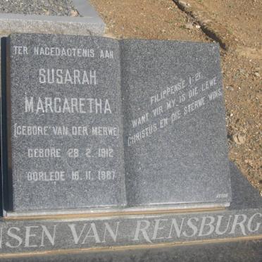 RENSBURG Nicolaas Johannes, Jansen van 1908-1984 &amp; Susarah Margaretha van der MERWE -1912-1987