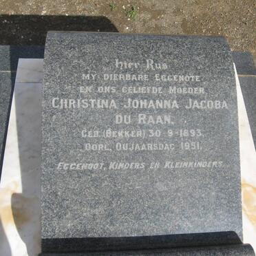 RAAN Christoffel Jacobus, du 1889-1972 &amp; Christina Johanna Jacoba BEKKER 1893-1951