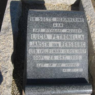 RENSBURG Lucia Petronella, Jansen van nee VELDSMAN 1867-1955