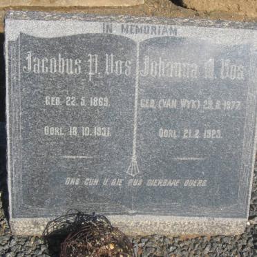 VOS Jacobus P. 1869-1931 &amp; Johanna M. VAN WYK 1877-1923