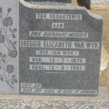 WYK Breggie Elizabeth, van nee van WYK 1870-1961