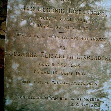 LIEBENBERG Jan Hendrik 1902-1907 :: LIEBENBERG Susanna Elisabeth 1903-1907
