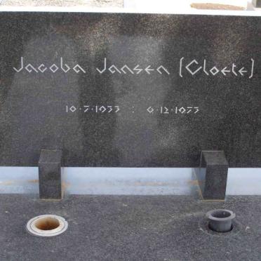 JANSEN Jacoba nee CLOETE 1933-1973