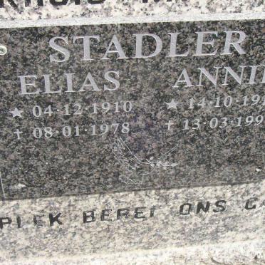 STADLER Elias Johannes Jacobus 1910-1978 &amp; Annie 1919-1997