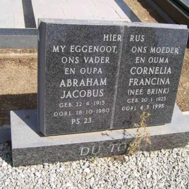 TOIT Abraham Jacobus, du 1915-1980 &amp; Cornelia Francina BRINK 1925-1995