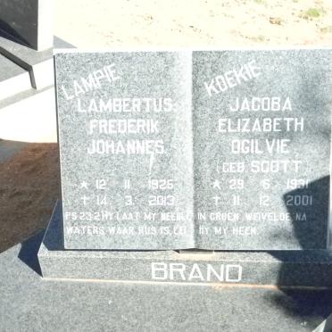 BRAND Lambertus Frederik Johannes 1925-2013 &amp; Jacoba Elizabeth Ogilvie SCOTT 1931-2001