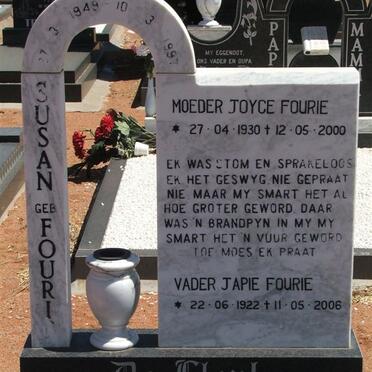 FOURIE Japie 1922-2006 &amp; Joyce 1930-2000 :: DE KLERK Susan nee FOURIE 1949-1997