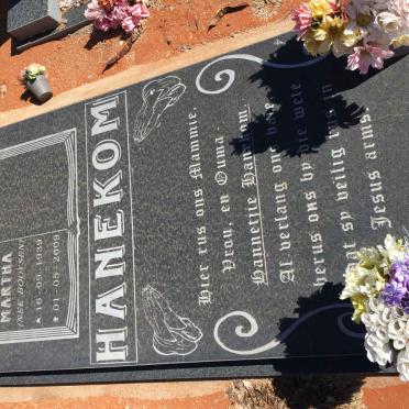 HANEKOM Johanna Martha nee BOOYSEN 1939-2009