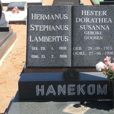 HANEKOM Hermanus Stephanus Lambertus 1908-1986 &amp; Hester Dorathea Susanna GOOSEN 1915-1998