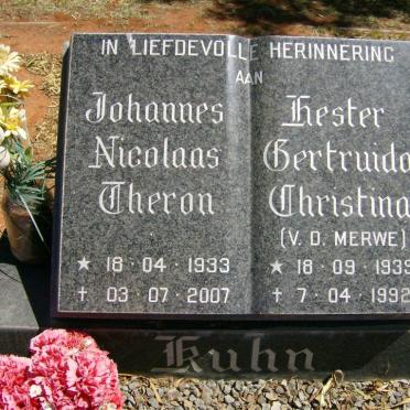 KUHN Johannes Nicolaas Theron 1933-2007 &amp; Hester Gertruida Christina V.D.MERWE 1939-1992