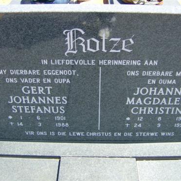 KOTZÉ Gert Johannes Stefanus 1901-1988 &amp; Johanna Magdalena Christina 1905-1990