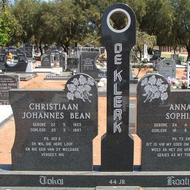 KLERK Christiaan Johannes Bean, de 1923-1997 &amp; Anna Sophia 1927-1998