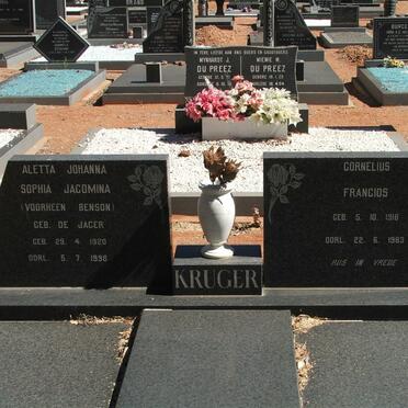 KRUGER Cornelius Francios 1916-1983 &amp; Aletta Johanna Sophia Jacomina DE JAGER nee BENSON 1920-1998