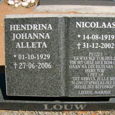 LOUW Nicolaas 1919-2002 &amp; Hendrina Johanna Alleta 1929-2006