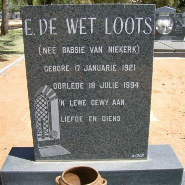 LOOTS E. de Wet nee VAN NIEKERK 1921-1994