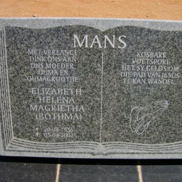 MANS Elizabeth Helena Magrietha nee BOTHMA 1936-2002