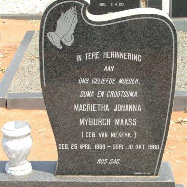 MAASS Magrietha Johanna Myburgh nee VAN NIEKERK 1888-1980