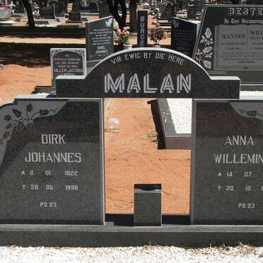 MALAN Dirk Johannes 1922-1998 &amp; Anna Willemina 1926-1998
