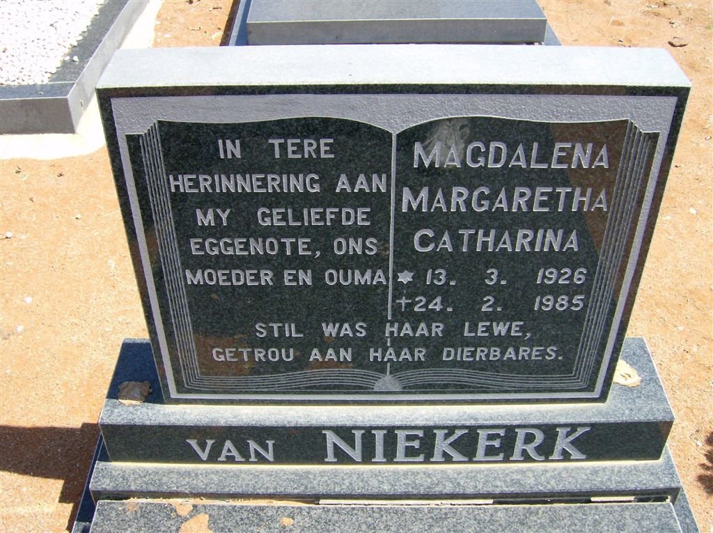 NIEKERK Magdalena Margaretha Catharina, van 1926-1985