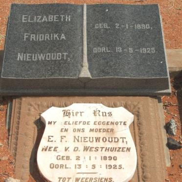 NIEWOUDT Elizabeth Fridrika nee V.D.WESTHUIZEN  1890-1925